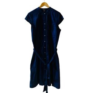 Ann Taylor Circled Print Short Sleeve Button Down Shirt Dress Size 16 Blue